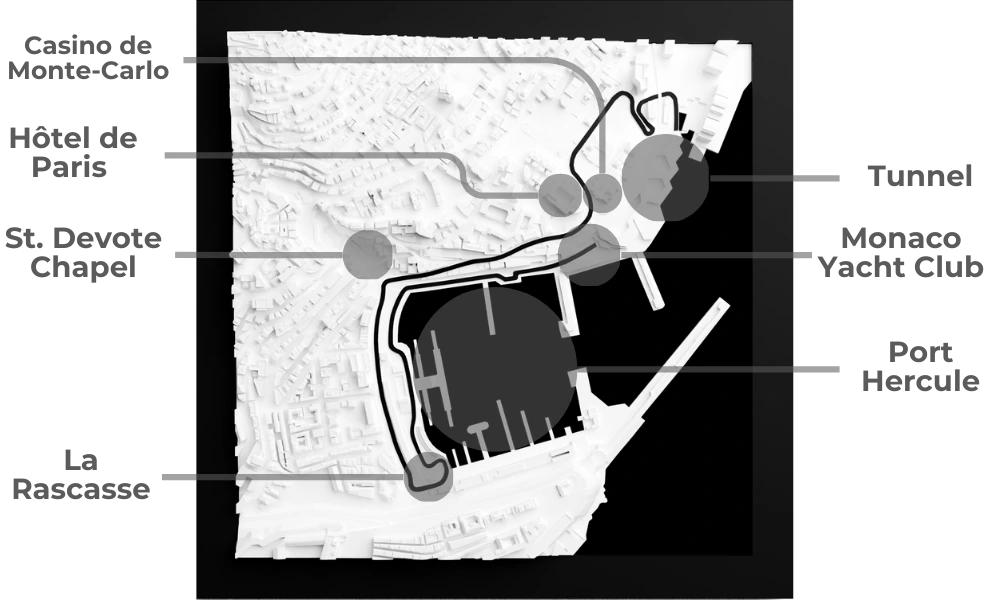 3D model of Circuit de Monaco with highlighted iconic sections